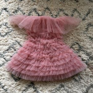 Kikiriki Pink Ruffled Tulle Babydoll  Dress